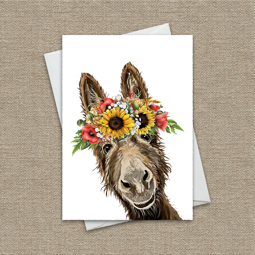 Sunflower Greeting Card 'Raymond', Sunflower Donkey Greeting Card