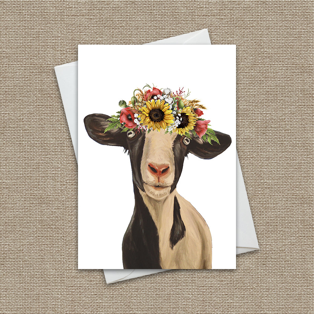 Sunflower Greeting Card 'Luna', Sunflower Goat Greeting Card