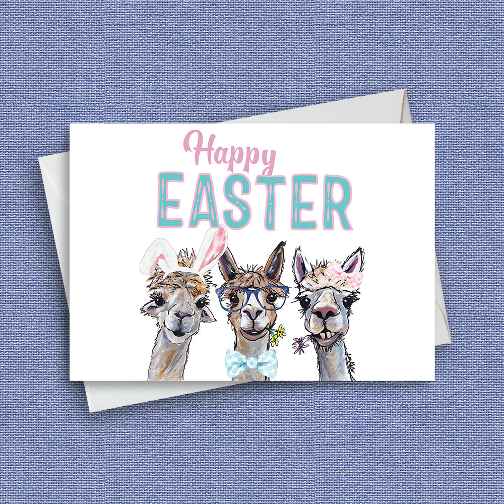 Easter Alpaca Greeting Card 'Trio', Cute Alpaca Greeting Card