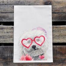 Load image into Gallery viewer, Dog Valentine&#39;s Day Towel &#39;Bichon&#39;, Valentine&#39;s Day Decor
