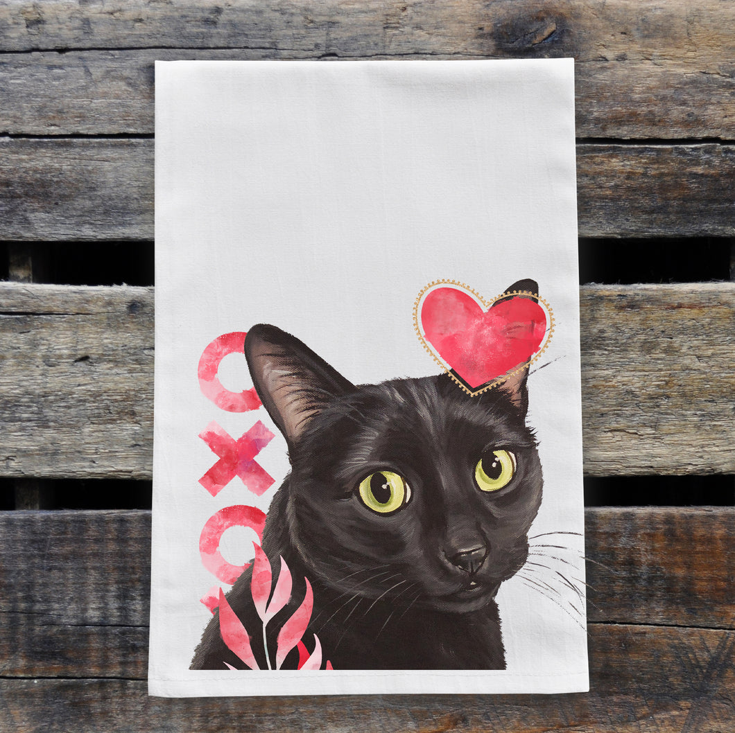 Black Cat Valentine's Day Towel, Valentine's Day Decor