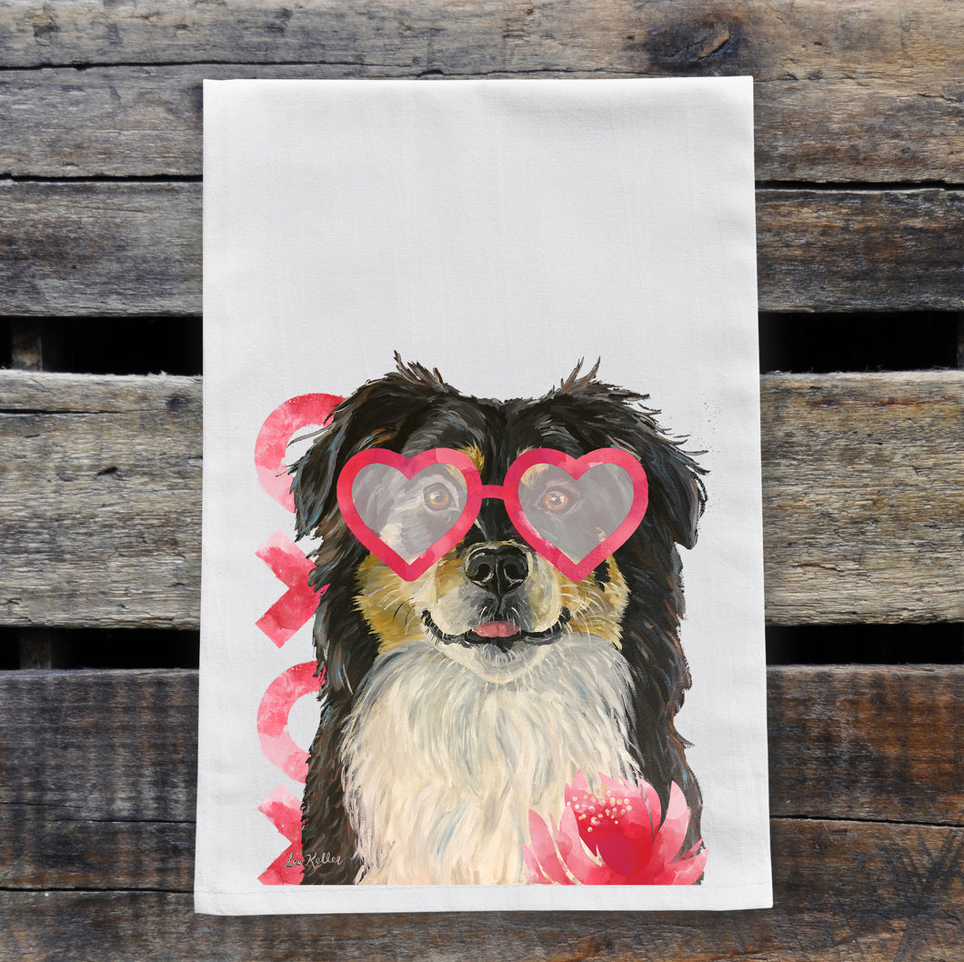 Dog Valentine's Day Towel 'Border Collie', Valentine's Day Decor