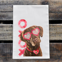 Load image into Gallery viewer, Dog Valentine&#39;s Day Towel &#39;Chocolate Lab&#39;, Valentine&#39;s Day Decor
