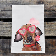 Load image into Gallery viewer, Dog Valentine&#39;s Day Towel &#39;Dachshund&#39;, Valentine&#39;s Day Decor
