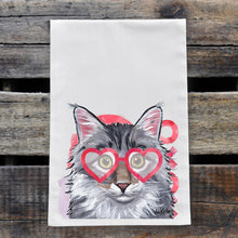 Load image into Gallery viewer, Grey Fluffy Cat Valentine&#39;s Day Towel, Valentine&#39;s Day Decor
