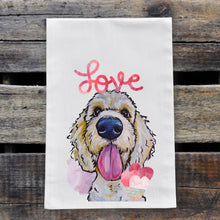 Load image into Gallery viewer, Dog Valentine&#39;s Day Towel &#39;White Goldendoodle&#39;, Valentine&#39;s Day Decor
