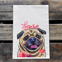 Load image into Gallery viewer, Dog Valentine&#39;s Day Towel &#39;Pug&#39;, Valentine&#39;s Day Decor

