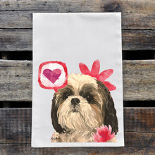 Load image into Gallery viewer, Dog Valentine&#39;s Day Towel &#39;Shihtzu&#39;, Valentine&#39;s Day Decor
