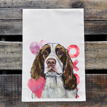 Load image into Gallery viewer, Dog Valentine&#39;s Day Towel &#39;Springer Spaniel&#39;, Valentine&#39;s Day Decor
