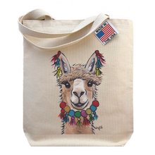 Load image into Gallery viewer, Alpaca Tote Bag, Cute Alpaca on Tote Bag, Alpaca Tassels Tote
