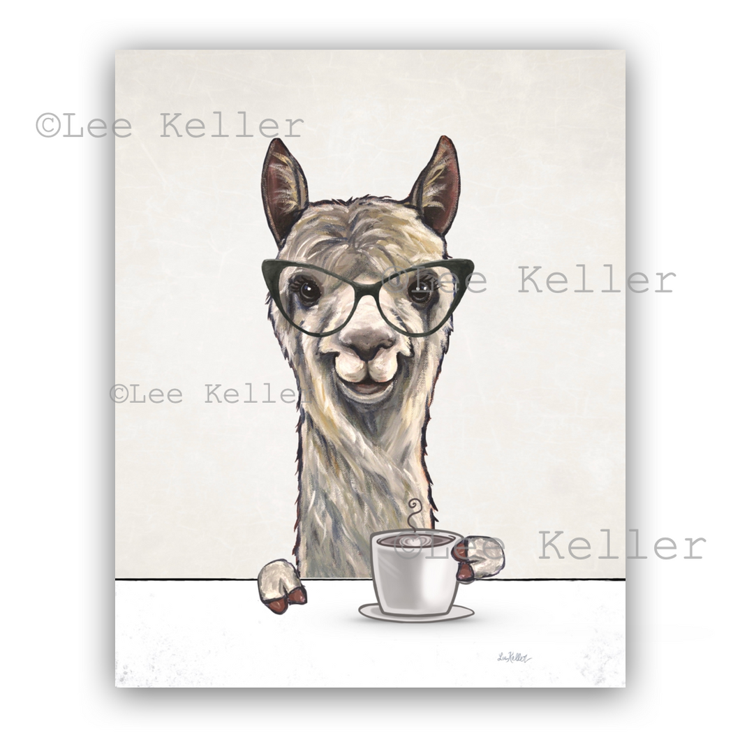 Alpaca Kitchen Art, Alpaca with Coffee, Alpaca Art Print