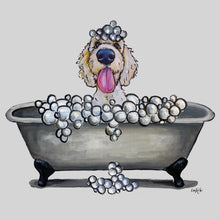 Load image into Gallery viewer, Bathroom Dog Art Print, Golden Doodle in Tub Fine Art Print
