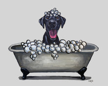 Load image into Gallery viewer, Bathroom Dog Art Print, Black Lab in Tub Fine Art Print
