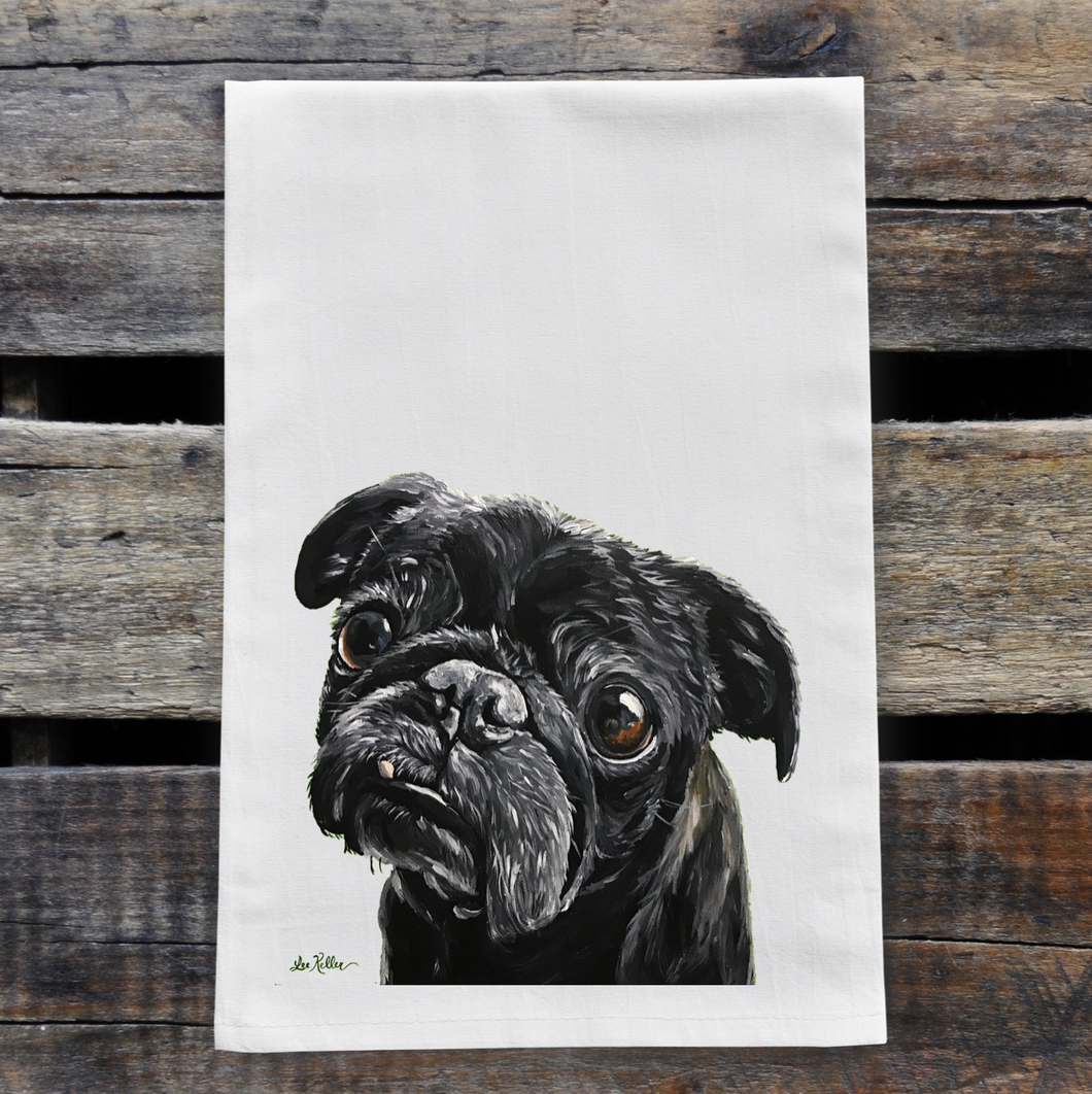 Black Pug Towel, Dog Towel, Farmhouse Kitchen Decor