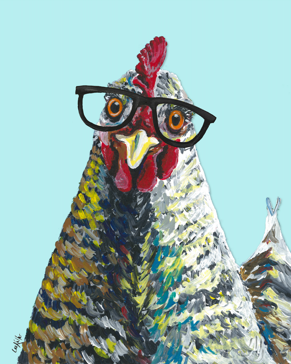 Chicken Art, 'Williaminia with Glasses' Chicken Print