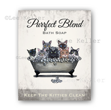 Load image into Gallery viewer, Cat Bathroom Art, &#39;Purrfect Blend&#39; Cats in Tub Print

