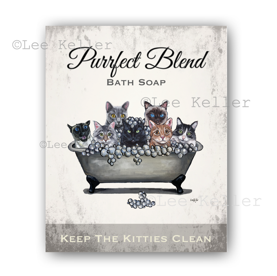 Cat Bathroom Art, 'Purrfect Blend' Cats in Tub Print