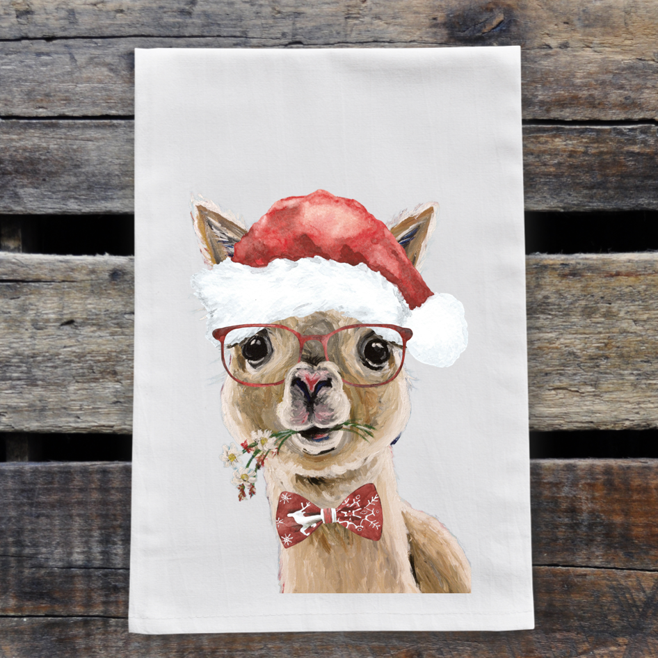 Alpaca Christmas Towel, 'Holly'