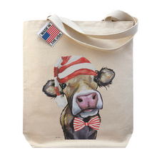 Load image into Gallery viewer, Cow Christmas Tote Bag, &#39;Hazel&#39;
