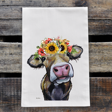 Load image into Gallery viewer, Cow Towel &#39;Hazel&#39;, Colorful Sunflower Fall/Thanksgiving Decor
