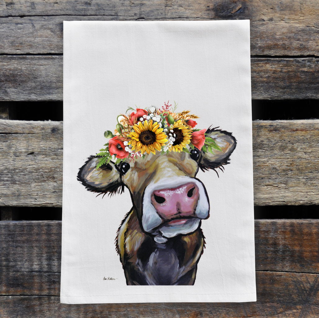Cow Towel 'Hazel', Colorful Sunflower Fall/Thanksgiving Decor