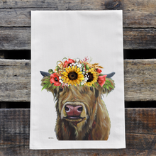 Load image into Gallery viewer, Cow Towel &#39;Highland&#39;, Colorful Sunflower Fall/Thanksgiving Decor
