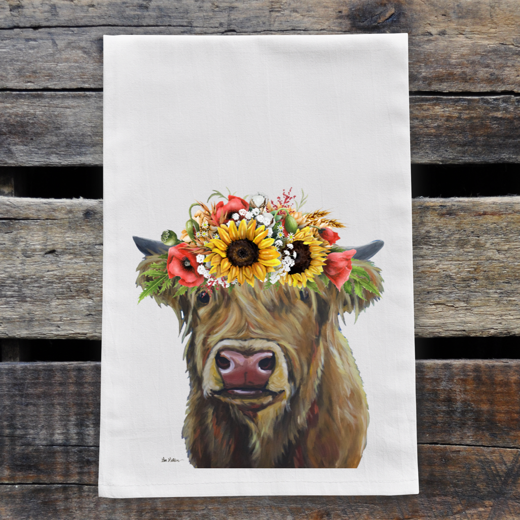 Cow Towel 'Highland', Colorful Sunflower Fall/Thanksgiving Decor