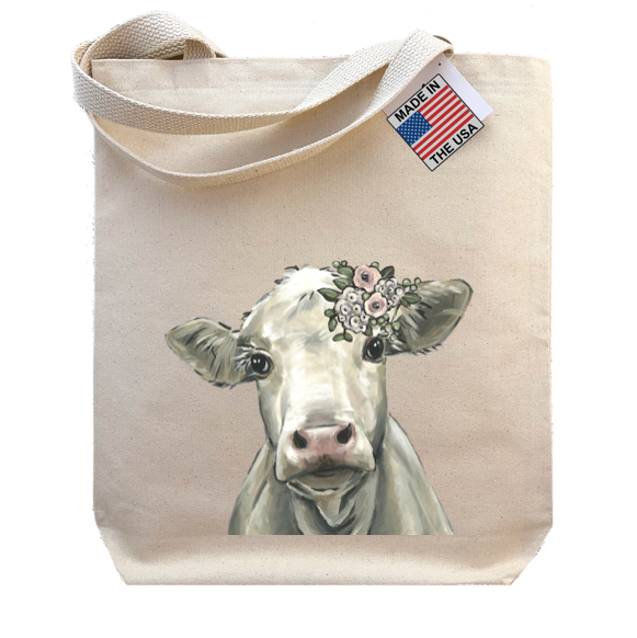 Boho Flowers Cow Tote Bag, 'Annabelle'