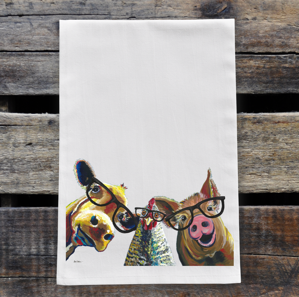Farm Animal Trio Towel, 'Chicken Cow & Pig Trio', Farm Animal Decor