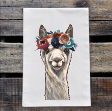 Load image into Gallery viewer, Alpaca Towel &#39;EllieMae&#39; Dark Boho Flowers, Farmhouse Kitchen Decor
