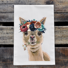 Load image into Gallery viewer, Alpaca Towel &#39;Holly&#39; Dark Boho Flowers, Farmhouse Kitchen Decor
