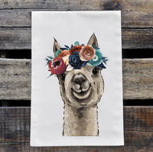 Load image into Gallery viewer, Alpaca Towel &#39;Shenanigan&#39; Dark Boho Flowers, Farmhouse Kitchen Decor
