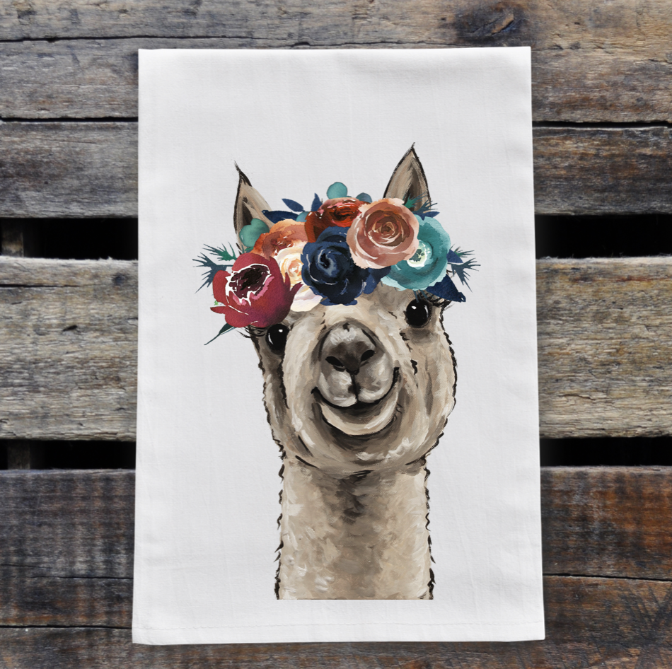 Alpaca Towel 'Shenanigan' Dark Boho Flowers, Farmhouse Kitchen Decor