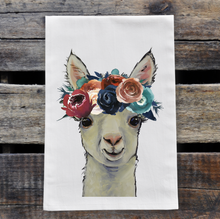 Load image into Gallery viewer, Alpaca Towel &#39;Sophie&#39; Dark Boho Flowers, Farmhouse Kitchen Decor
