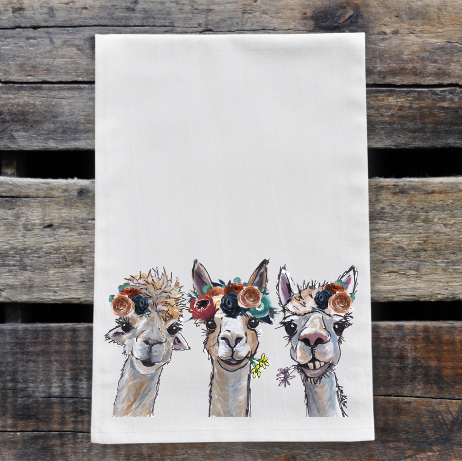 Alpaca Towel 'Trio' Dark Boho Flowers, Farmhouse Kitchen Decor