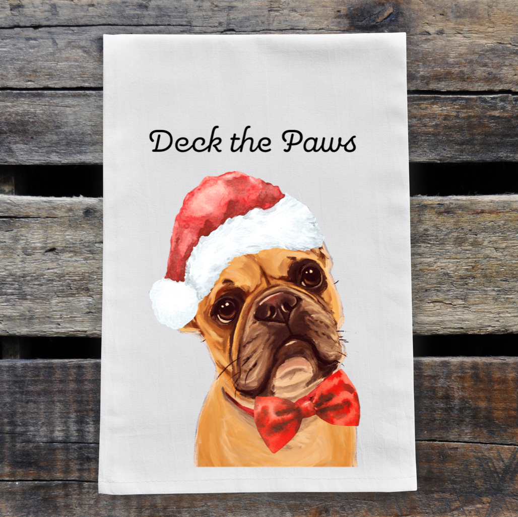 Christmas Dog Towel, 'Deck the Paws' Christmas Frenchie Towel