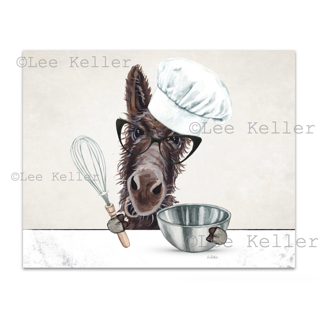 Donkey Kitchen Art, Donkey with Baking Supplies, Donkey Art Print