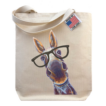 Load image into Gallery viewer, Donkey Tote Bag, &#39;Snickers&#39; Funny Donkey with Glasses
