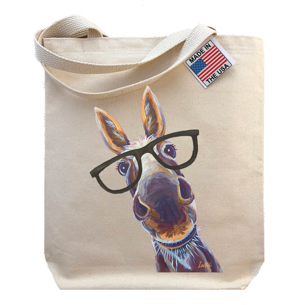 Donkey Tote Bag, 'Snickers' Funny Donkey with Glasses