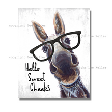 Load image into Gallery viewer, Bathroom Donkey Art Print, Funny Donkey &#39;Hello Sweet Cheeks&#39; Bathroom Art Print
