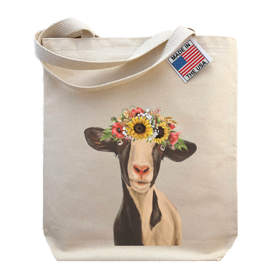Colorful Sunflower Goat Tote Bag, 'Luna' Fall Sunflower Tote