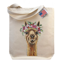 Load image into Gallery viewer, Alpaca Tote Bag,  Llama Lover Gift,  &#39;Fiona&#39; with Flower Crown
