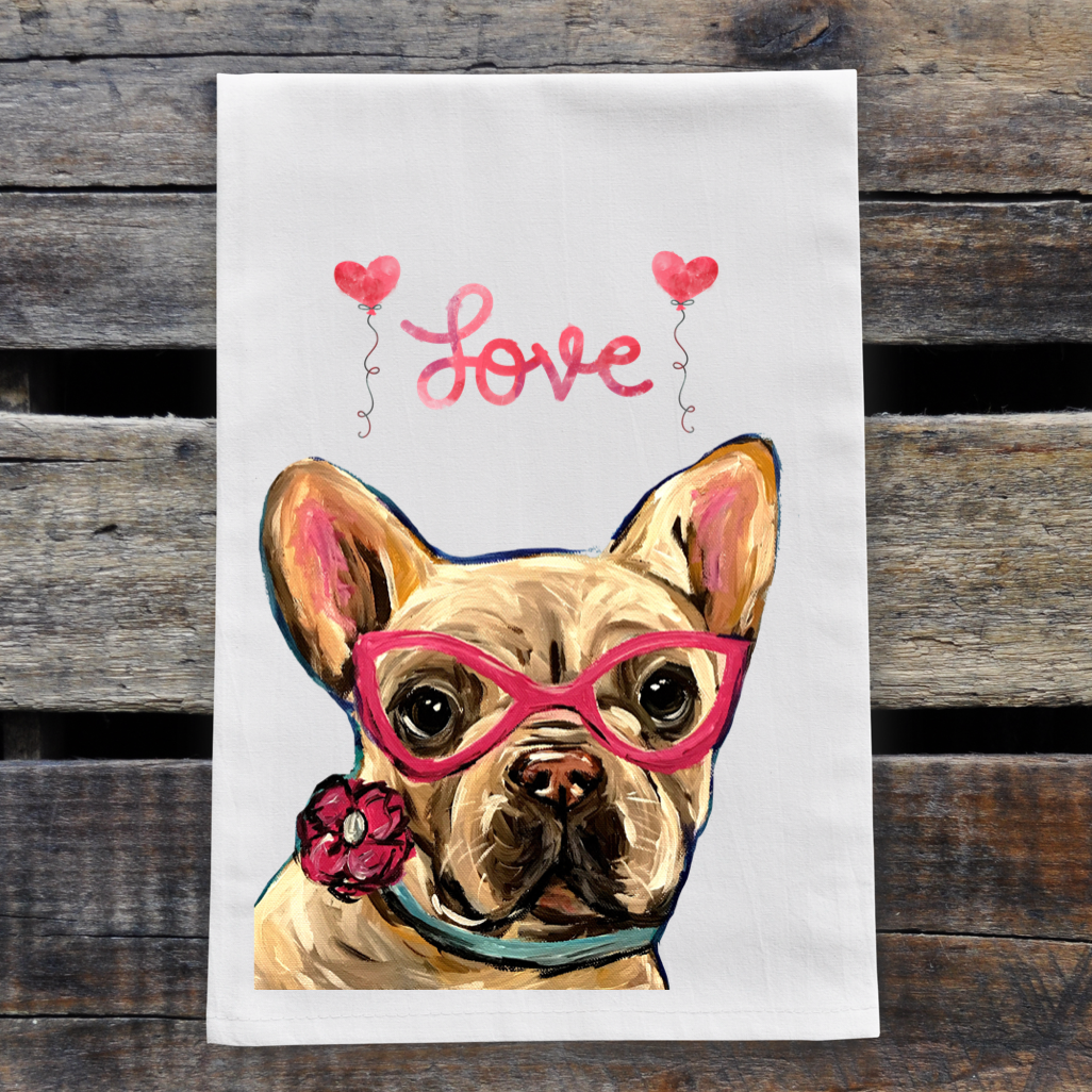 Frenchie Valentine's Day Towel, 'Love'