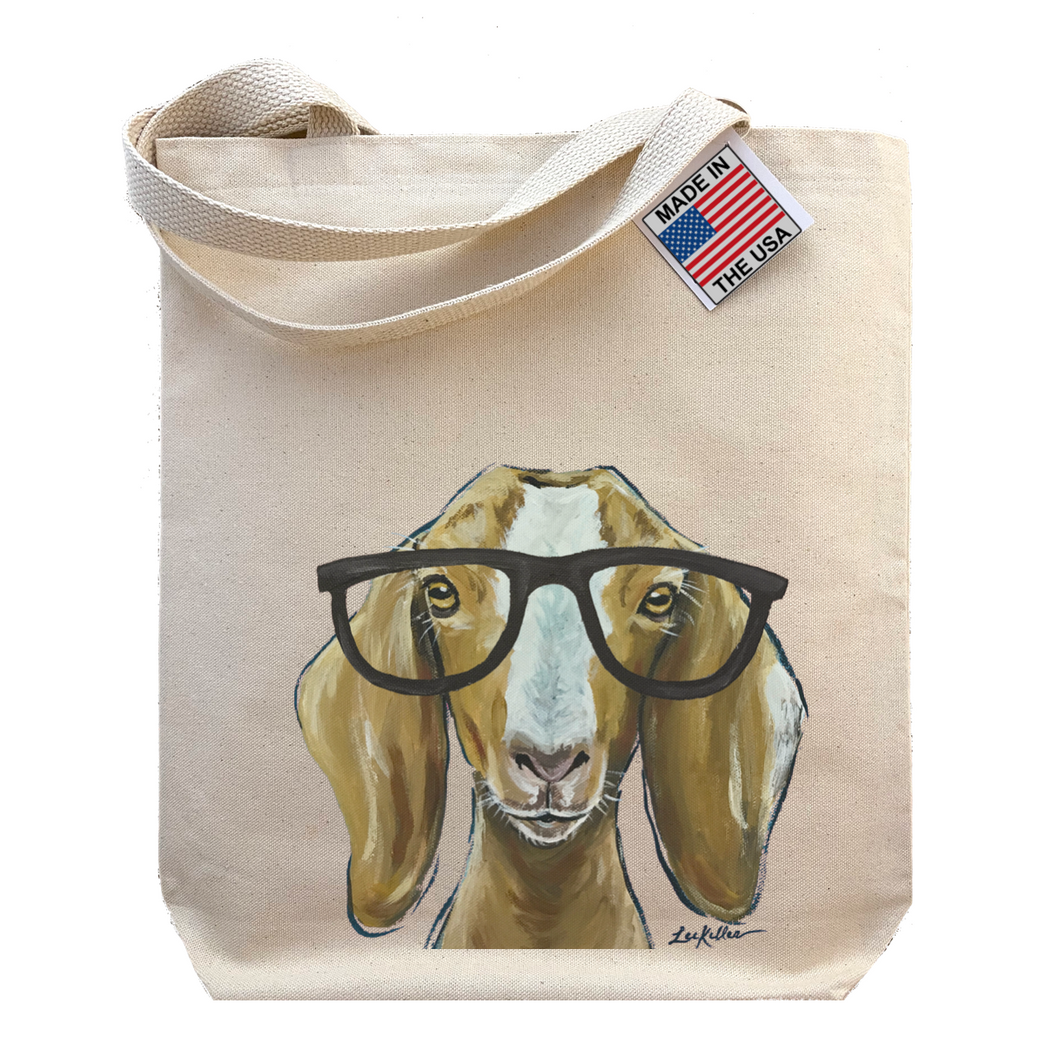 Goat Tote Bag, Cute Goat with Glasses 'Madge'