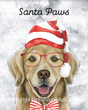 Load image into Gallery viewer, Christmas Dog Art Print, Golden Retriever &#39;Santa Paws&#39;
