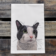 Load image into Gallery viewer, Grey &amp; White Cat Towel, Farmhouse Kitchen Decor, Grey &amp; White Cat
