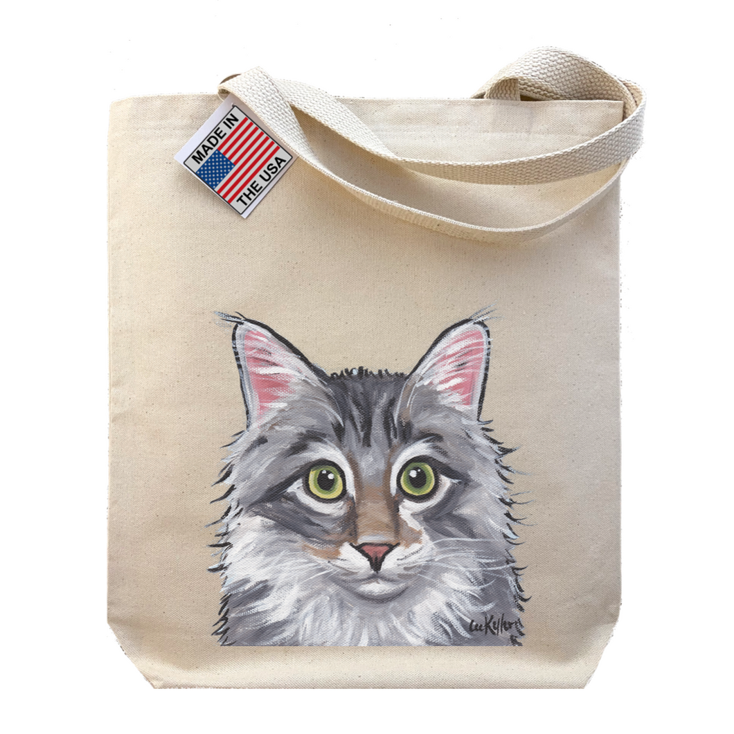 Grey and White Cat Tote Bag, Cat Tote Bag, Grey & White Fluffy Cat