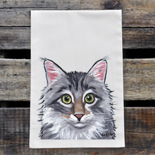 Load image into Gallery viewer, Grey &amp; White Cat Towel, Farmhouse Kitchen Decor, Grey &amp; White Fluffy Cat
