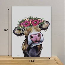 Load image into Gallery viewer, Metal Sign,  Cow Tin Sign, &#39;Hazel&#39; Cow with Flower Crown, Farmhouse Decor
