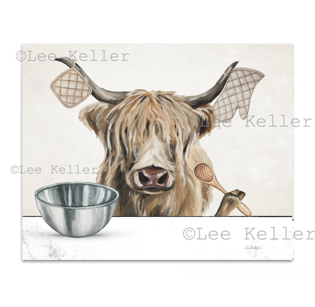 Highland Cow Kitchen Art, Highland Cow with Baking Supplies, Highland ...